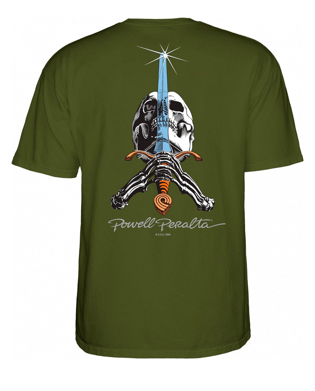 Powell Peralta Skull and Sword Military Green Tee